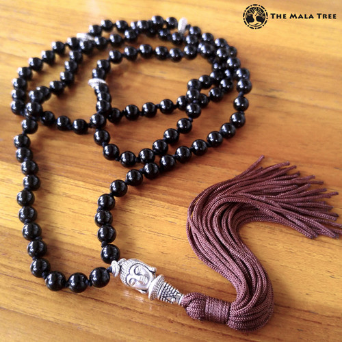 Tibetan BLACK ONYX MEDITATING BUDDHA Mala