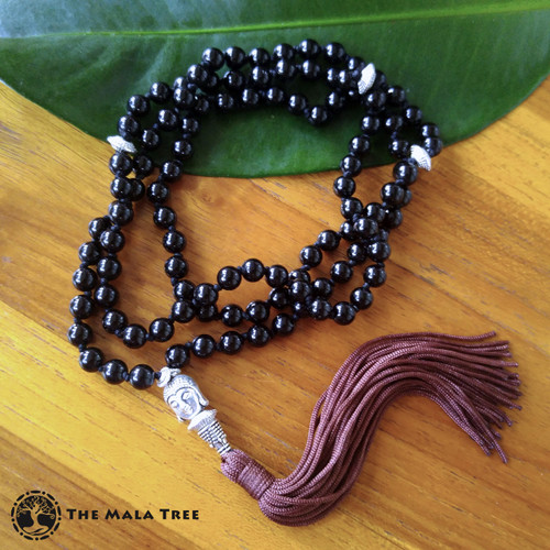 Tibetan BLACK OBSIDIAN MEDITATING BUDDHA Mala