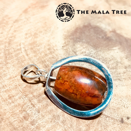 FIRE AGATE SILVER HORSESHOE PENDANT (Rare Handcrafted - Medium Size)