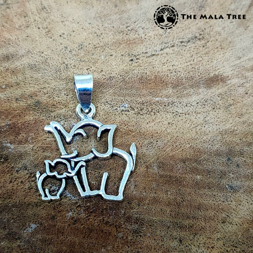 Mother and Child Elephants Silver Pendant