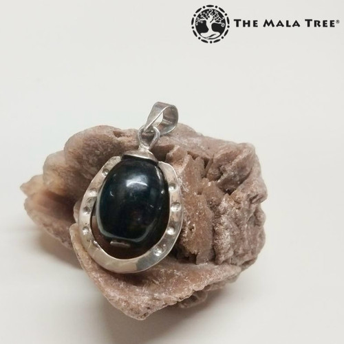 BLACK OBSIDIAN SILVER HORSESHOE PENDANT (Handcrafted)