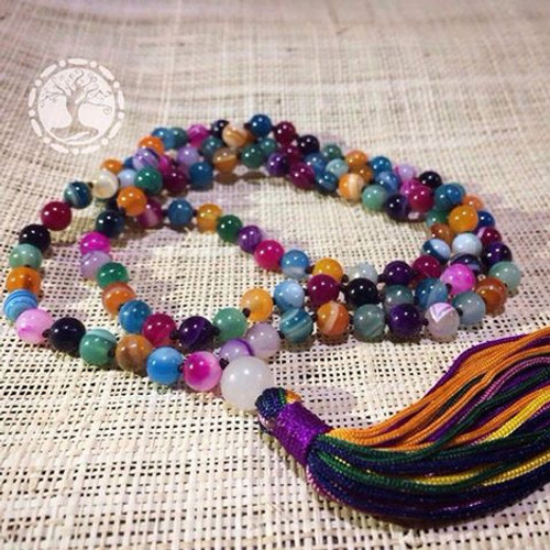 POLYCHROME BANDED AGATE  Classic 108 Japa Mala