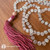 *ON-HAND / 1 PIECE* ROSE QUARTZ with RHODOCHROSITE Guru, Gold-Filled Beads, and GARNET Markers Tibetan Style Mala