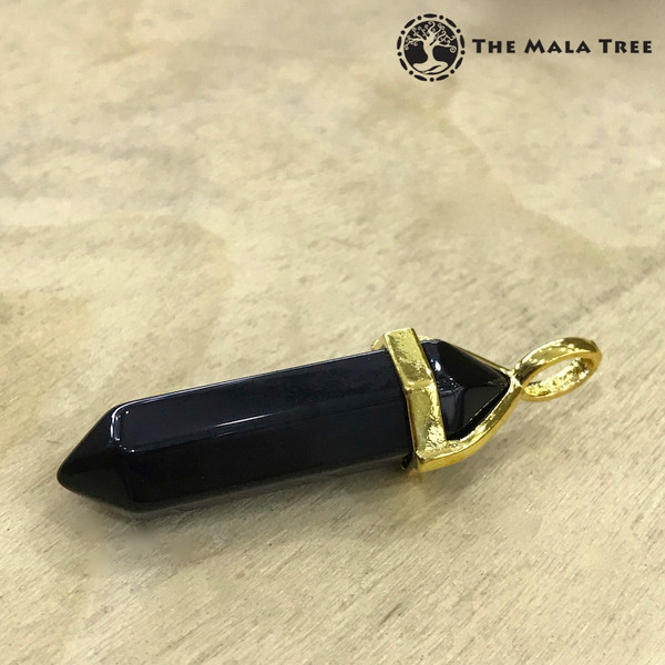 BLACK ONYX Pinchbeck Double Terminated Pendant