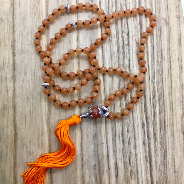 Tibetan Style ORANGE AVENTURINE Bespangled Mala