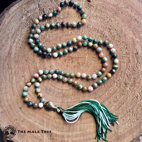 OCEAN JASPER Classic 108 Mala with Lucky Arowana Guru Bead