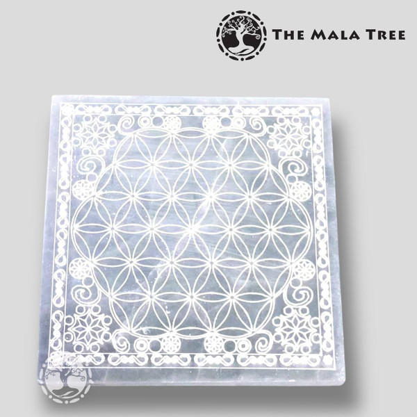 SELENITE Flower of Life Square Plate