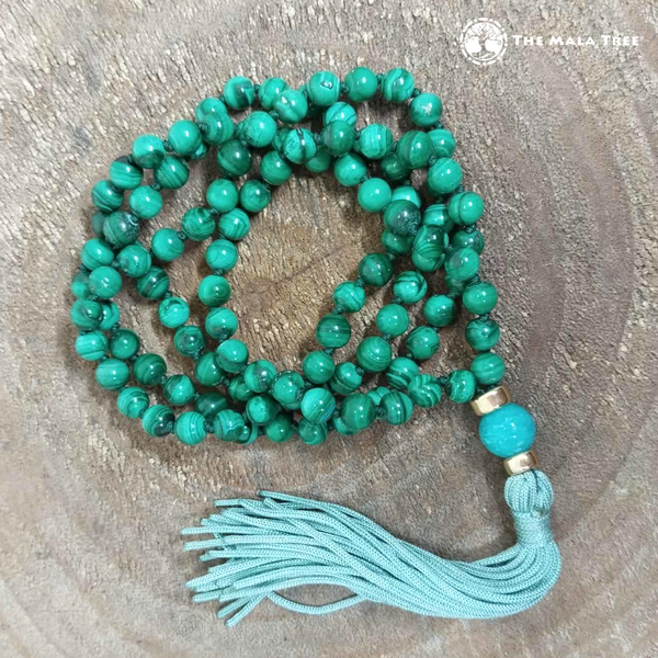 Malachite 108 Mala Necklace with Jade and Gold Guru (ON-HAND & READY TO SHIP)