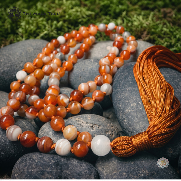 ORANGE AGATE  Classic 108 Japa Mala