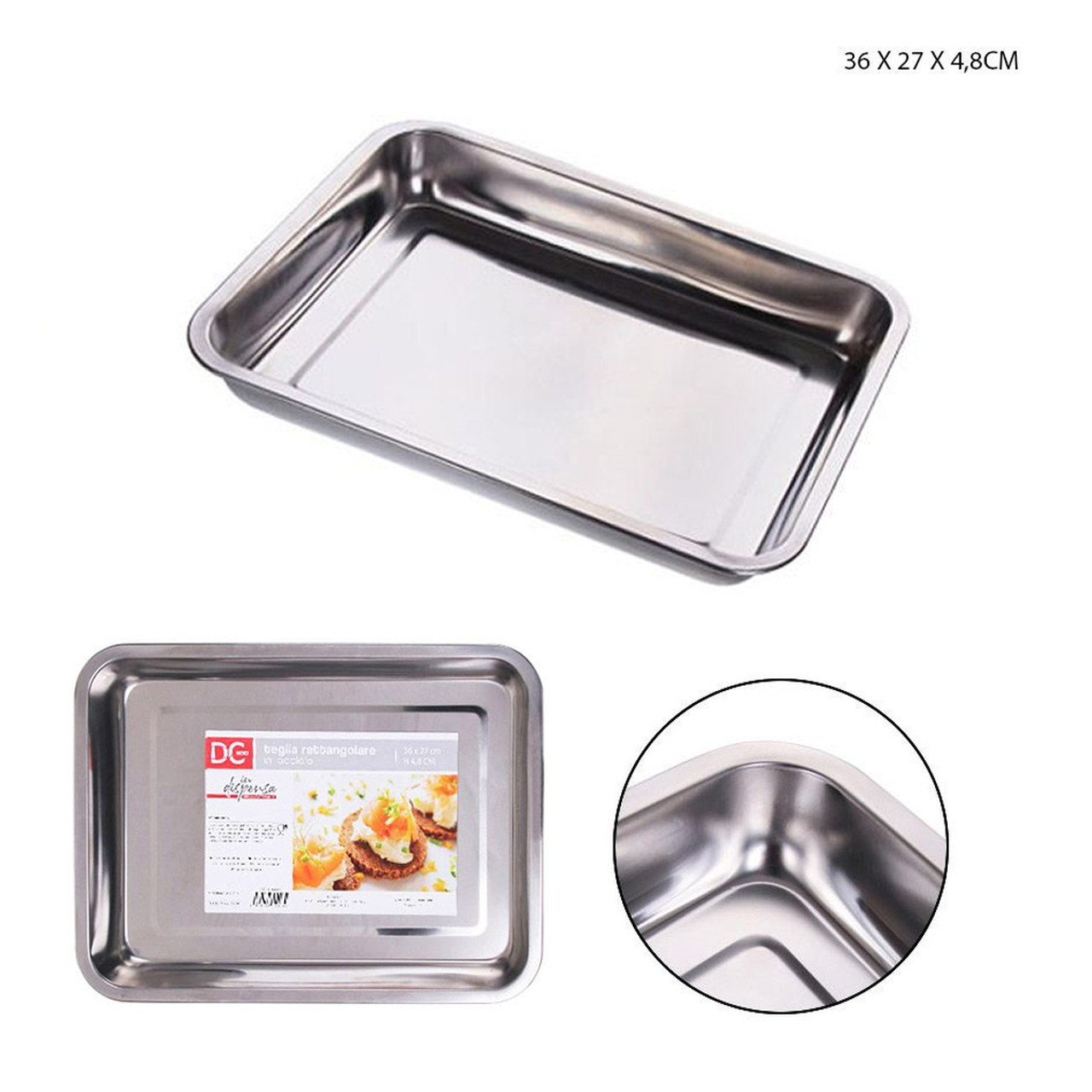 Teglia rettangolare inox 36x27x48 cm - Dc