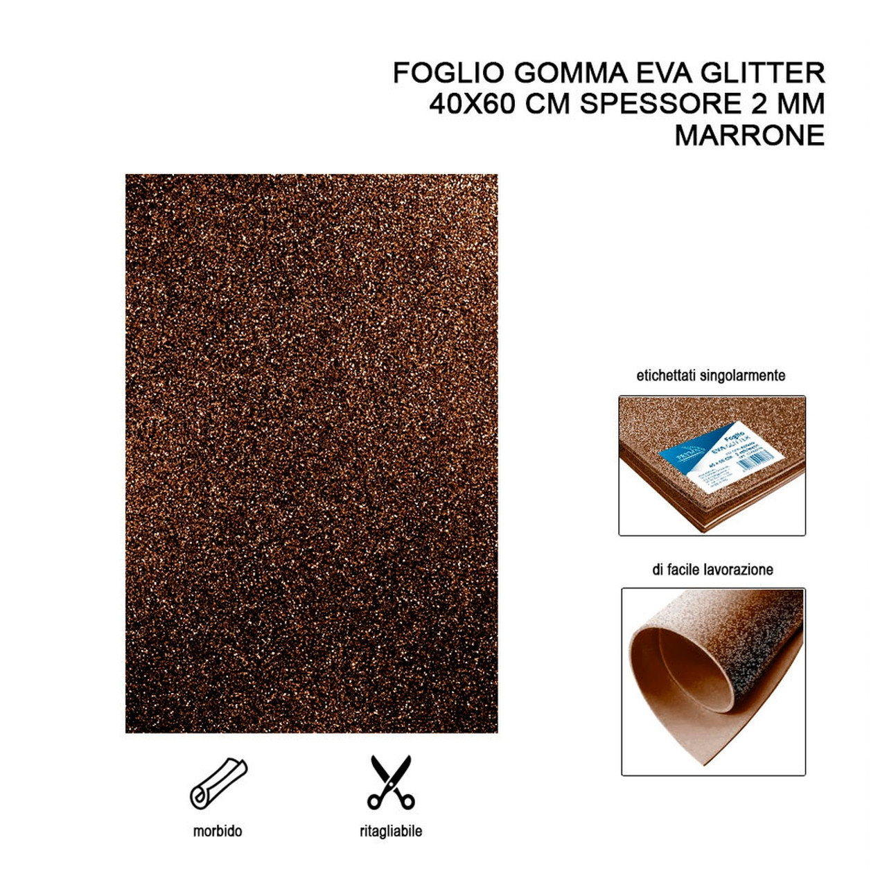 Foglio Gomma Eva Glitter 40X60Cm 2Mm Marrone - Dc