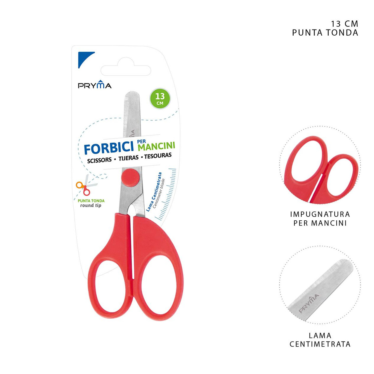 Forbici Mancini Punta Tonda Centimetrate 13Cm - Pryma