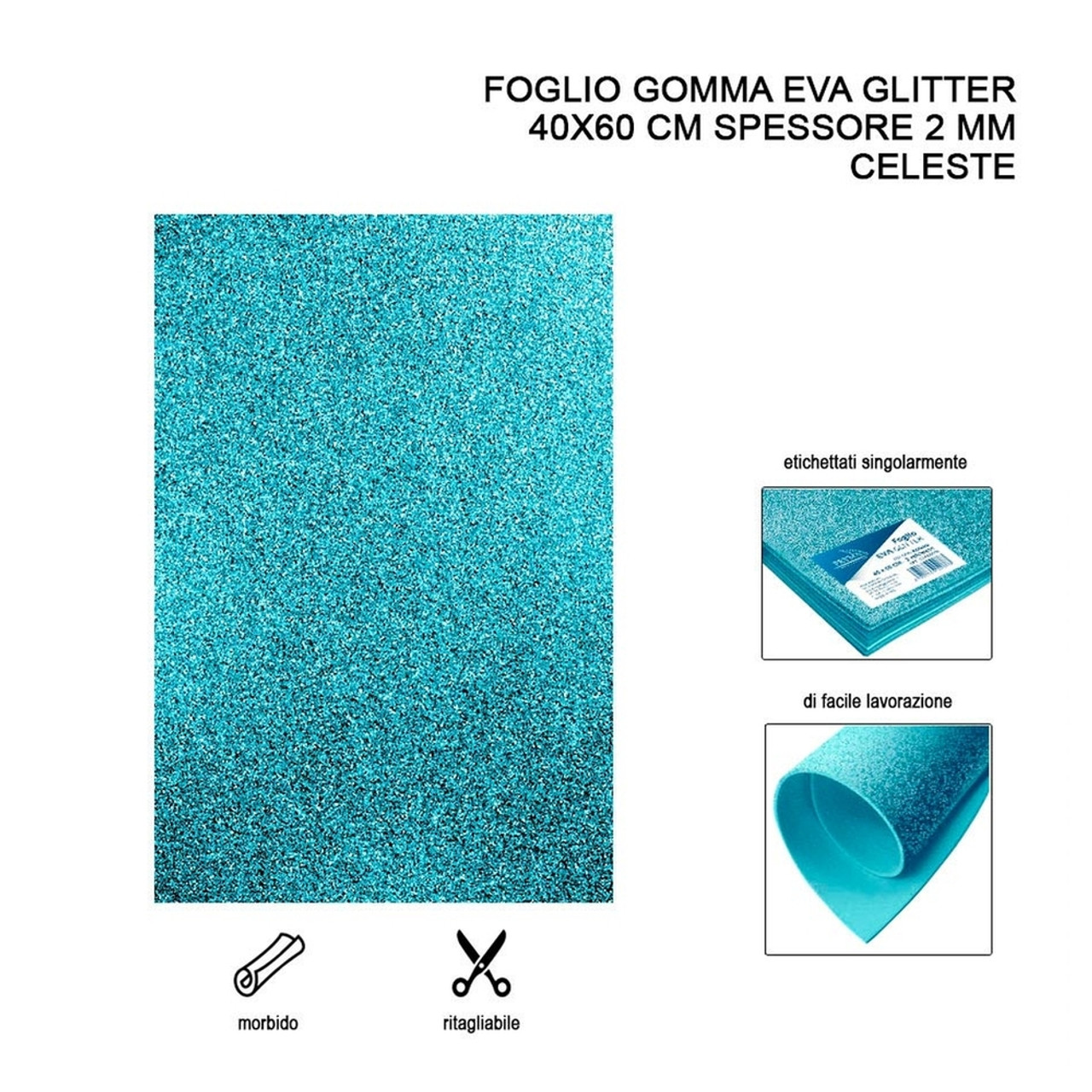 Foglio Gomma Eva Glitter 40X60Cm 2Mm Celeste - Dc