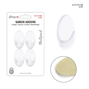 Dimorae - Gancio Adesivo Plastica Ovale 3X4.5Cm 4Pz Bianc