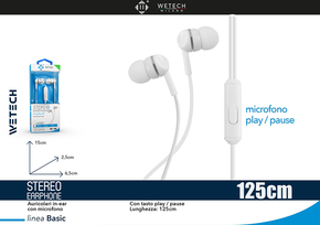 Wetech Auricolari In-Ear Basic Con Microfono - Bianco