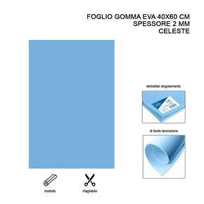 Foglio gomma EVA 40x60 cm 2 mm Celeste 1 pz