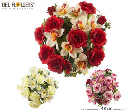 Bel Flowers® Bush Xl Edera,Orchidea,Rose Con Rugiada H50x48Cm - B