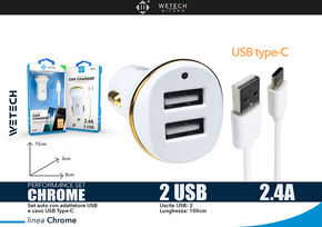 Wetech Set Auto Adattatore 2.4A + Cavo Usb-C