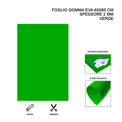 Foglio gomma EVA 40x60 cm 2 mm Verde 1pz