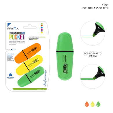 Pryma - Evidenziatore mini pocket 3pz fluo