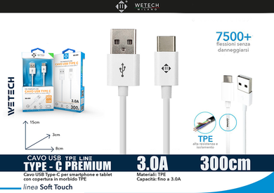 Wetech Cavo Usb C In Tpe Premium 2.4A 3 Mt
