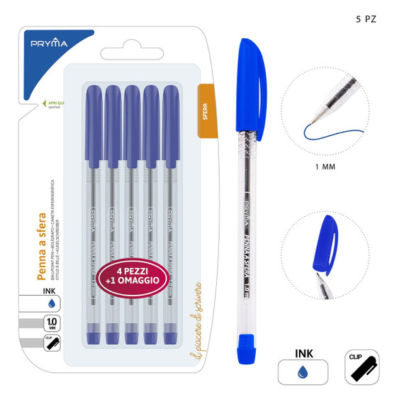 Pryma - Penna Sfera 1Mm 5Pz Blu