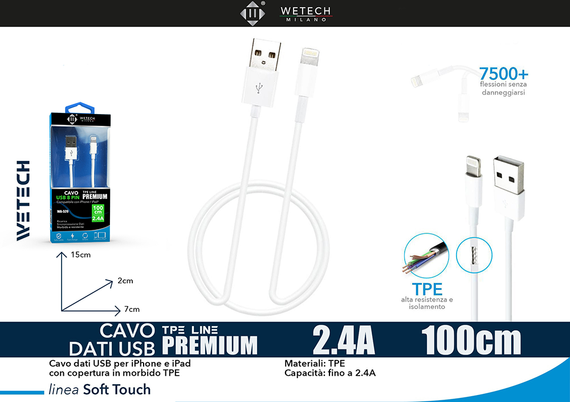 Wetech Cavo Lightning In Tpe Premium 2.4A 1M