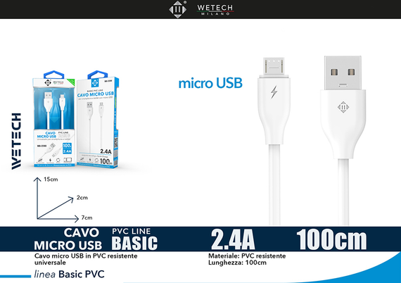 Wetech Cavo Micro Usb Basic 2.4A 100Cm-Bianco