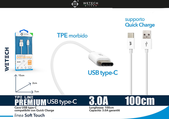 Wetech Cavo Usb-C In Tpe Premium 3.0A 1Mt Wa630