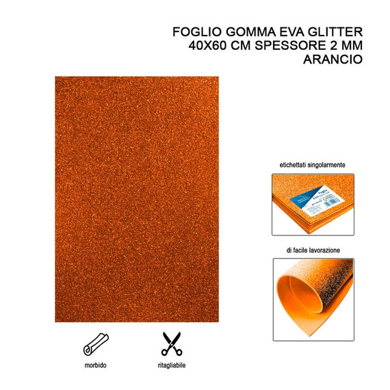 Foglio Gomma Eva Glitter 40X60Cm 2Mm Arancio 1 Pz