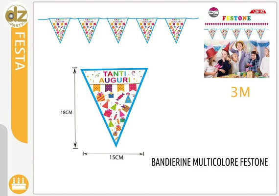 Dz - Party Bandierine Multicolore Festone Buon Compleanno