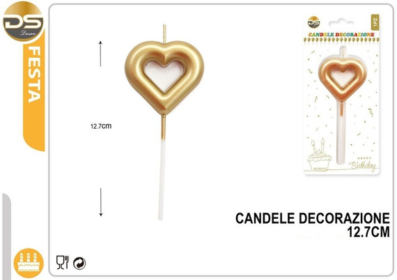 Dz - Party Candela Decorata Forma Cuore Oro 13Cm