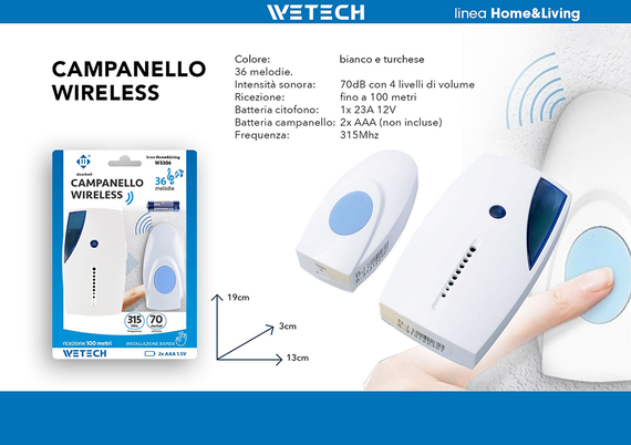 Wetech Campanello Wireless 2Xaaa