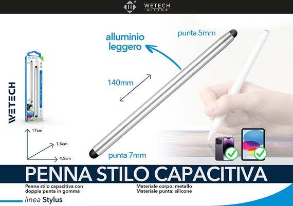 Wetech Penna Stilo Capacitiva Doppia Punta