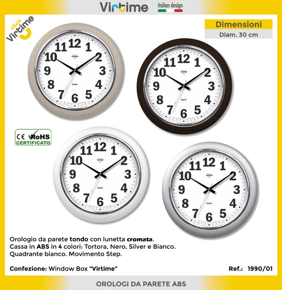 Virtime - Orologio Parete Abs Tondo D.30 Q.Bianco 4 Colori Assortiti