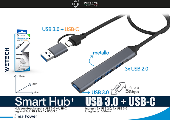 Wetech Hub Multiuso C/Cavo Usb   Usb C 3.0