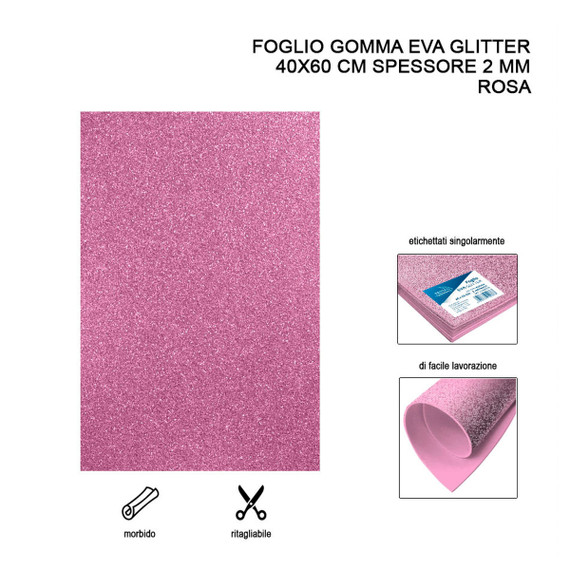 Foglio Gomma Eva Glitter 40X60Cm 2Mm Rosa