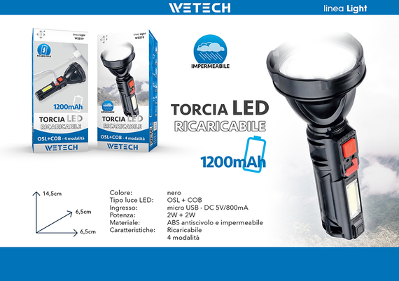 Wetech Torcia Usb Ricaricabile 4 Modalita