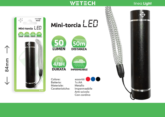 Wetech Mini-Torcia Led In Metallo 1Xaa N