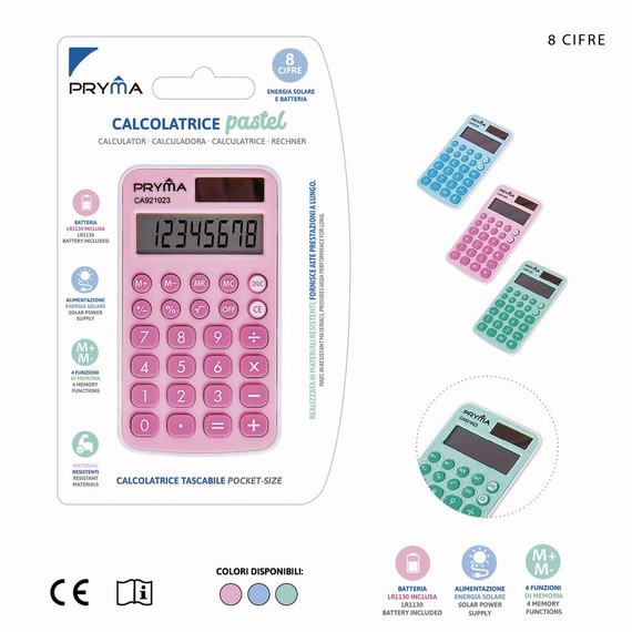 Pryma - Calcolatrice 8 cifre Solar/batt