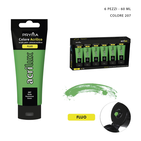 Pryma - Colore acrilico  fluo 60Ml n.207 verde