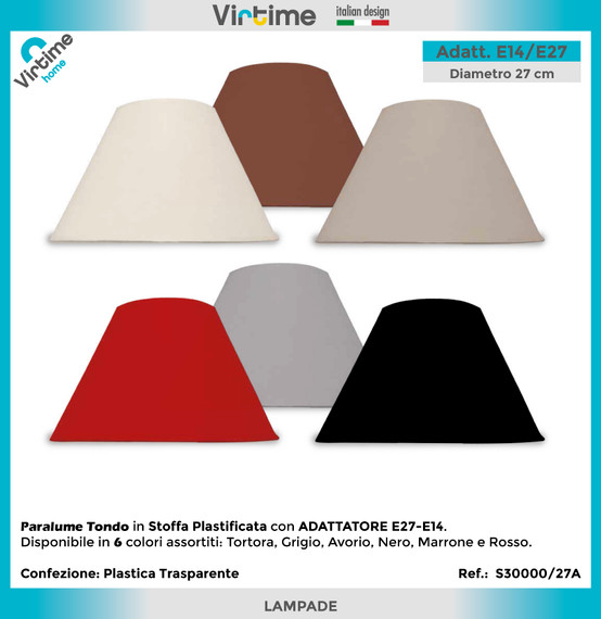 Virtime - Paralume Tondo 10.5X27X14.5 Cm 6 Colori Assortiti