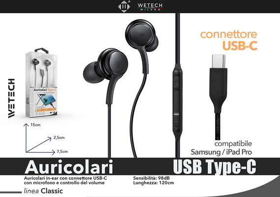 Wetech Auricolari Usb-C Compatibile Con Samsung