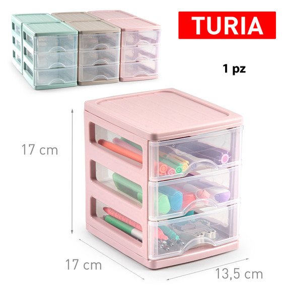 PlasticForte® Cassettiera Turia 3 Cassetti Surt Vrm Colori Misti