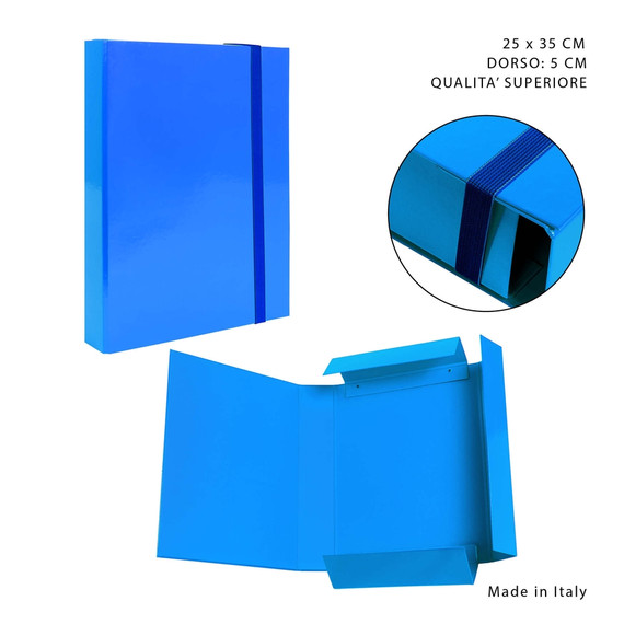 Pryma - Cartella 3/l  con elastico piatto azzurro d5