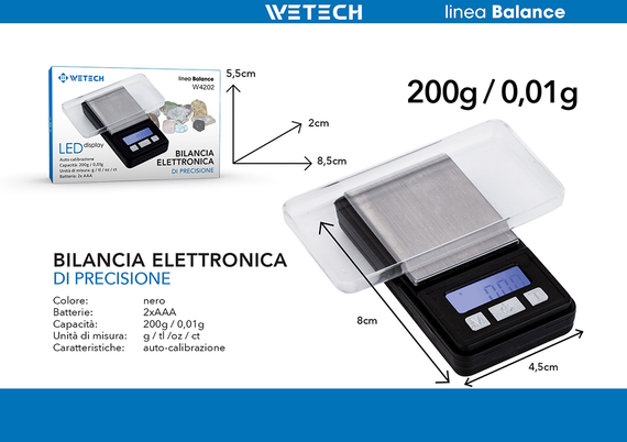Wetech Bilancia Elettronica Di Precisione 200G/0.01G
