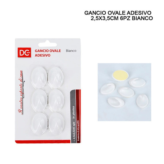 Dc - Gancio Adesivo Plastica Ovale 2.5X3.5Cm 6Pz B.