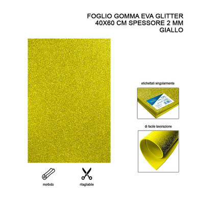 Foglio Gomma Eva Glitter 40X60Cm 2Mm Giallo - Dc