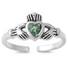 Silver Claddagh Emerald Toe Ring, Claddagh Irish Wedding Band, Heart Crown, Emerald CZ, May Birthstone, Sterling Silver Adjustable Love Friendship