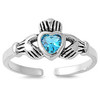 Sterling Silver Claddagh Adjustable Aquamarine Toe Ring Heart Crown